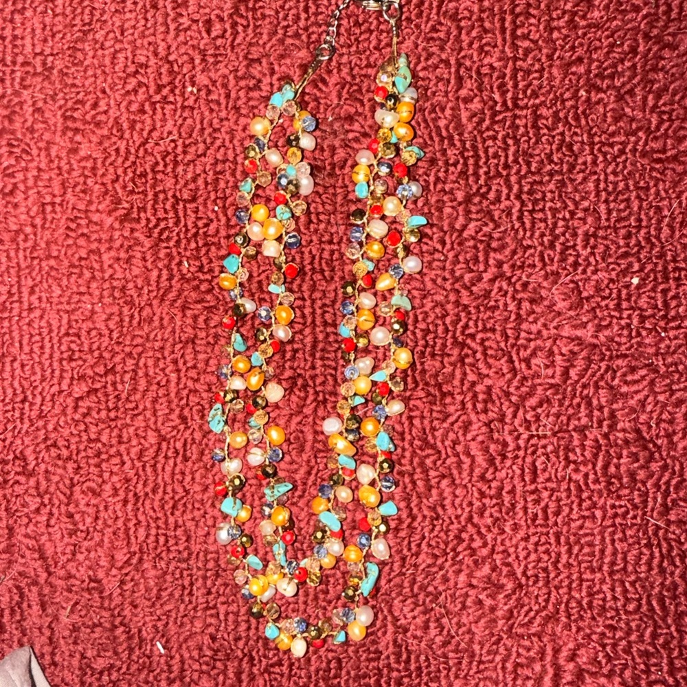 Vintage Real pearl turquoise Jasper and other stones in 925 Beaded Necklace